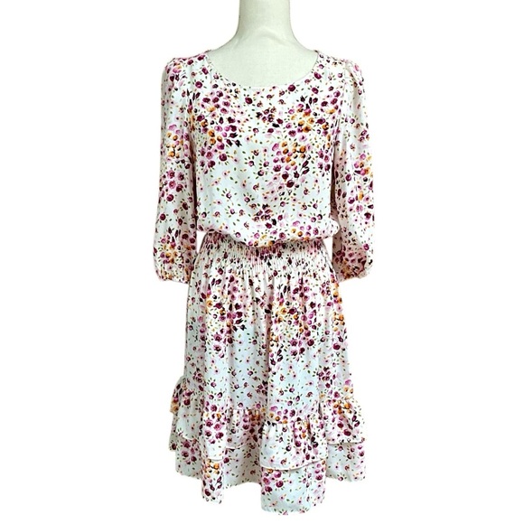 Maison Tara White Floral Dress Smocked Waist Tiered Ruffle Hem Size 6 NWT - Picture 1 of 15